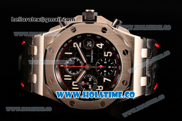 Audemars Piguet Royal Oak Offshore 2014 New Clone AP Calibre 3126 Automatic Steel Case with Black Dial Black Leather Strap and White Arabic Numeral Markers (JF) - Click Image to Close